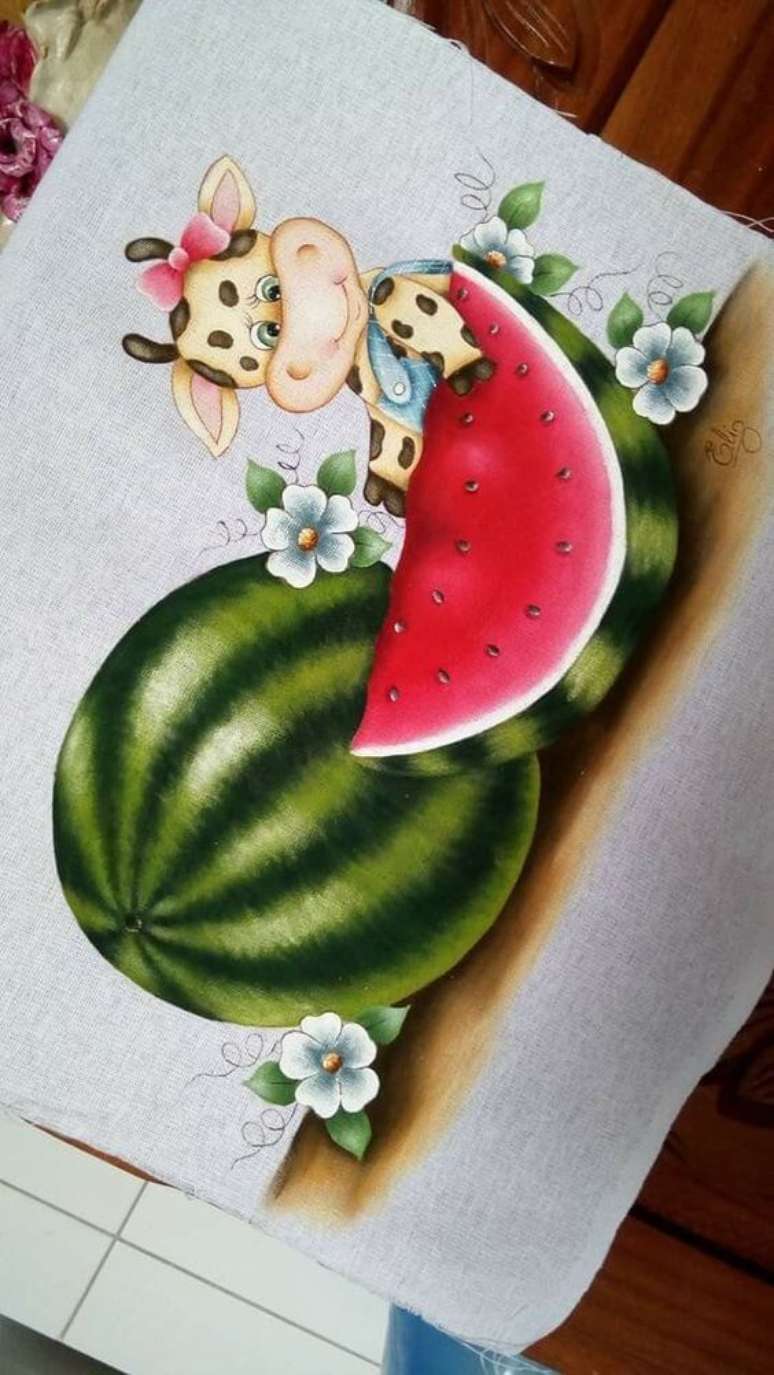 42. Pintura em pano de prato com frutas – Por: Pinterest