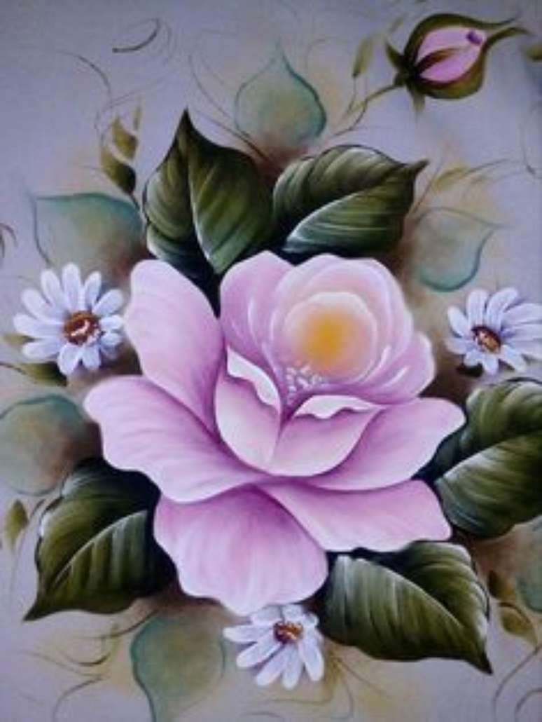 52. Pintura em pano de prato com flores lindas  – Por: Pinterest