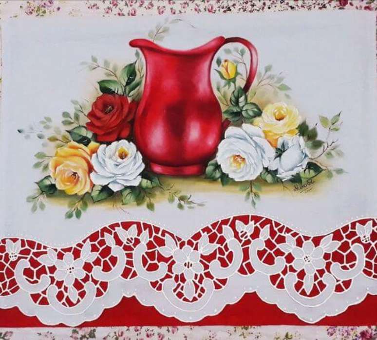 56. Pintura em pano de prato com flores lindas – Por: Pinterest