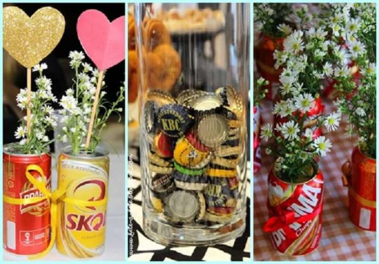 34. Ch&aacute; Bar ideias com decora&ccedil;&atilde;o criativa&nbsp;feita com latinhas de cerveja. Fonte: Pinterest