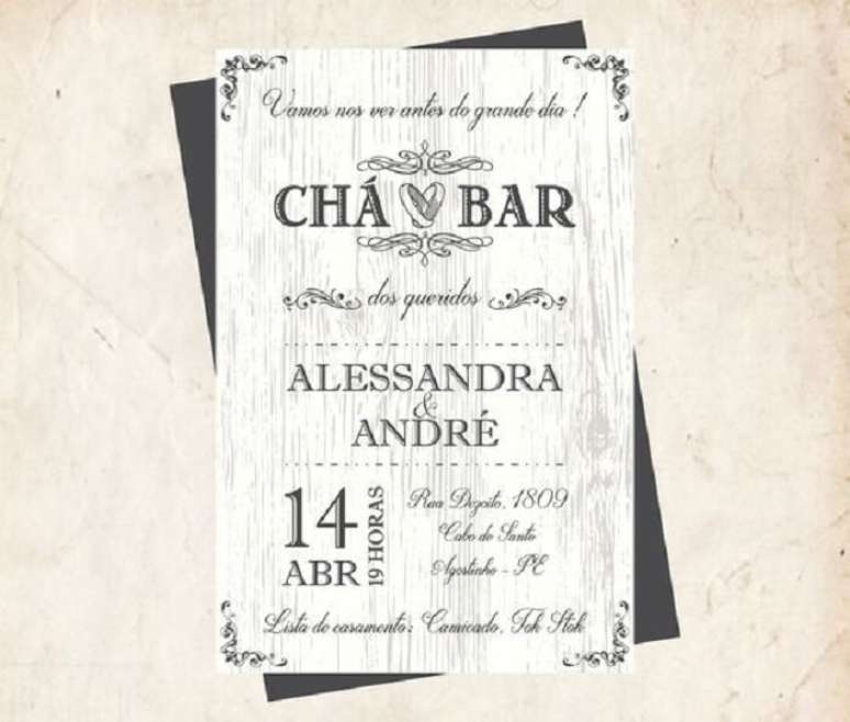 21. Convite criativo em tons de preto e branco para Ch&aacute; Bar. Fonte: Pinterest