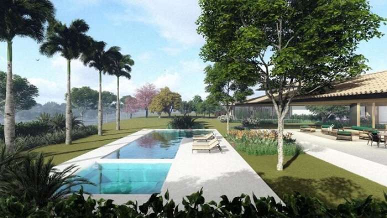 26. Piscina com jardim tropical. Projeto por Gisele Gaiguer