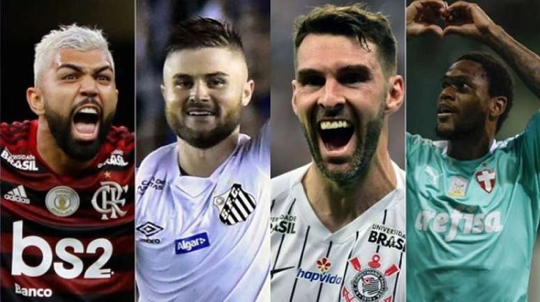 Flamengo, Santos, Palmeiras e Corinthians formam o G4 (Montagem LANCE!)