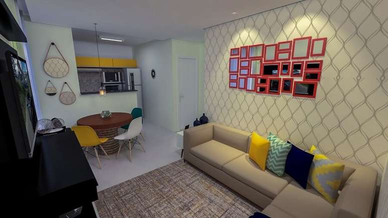 13. Modelos de espelhos pequenos tamb&eacute;m podem auxiliar na decora&ccedil;&atilde;o da sala.