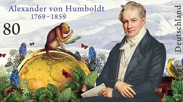 Neste mês, o governo alemão imprimiu selos postais para comemorar o 250º aniversário do nascimento de Alexander von Humboldt