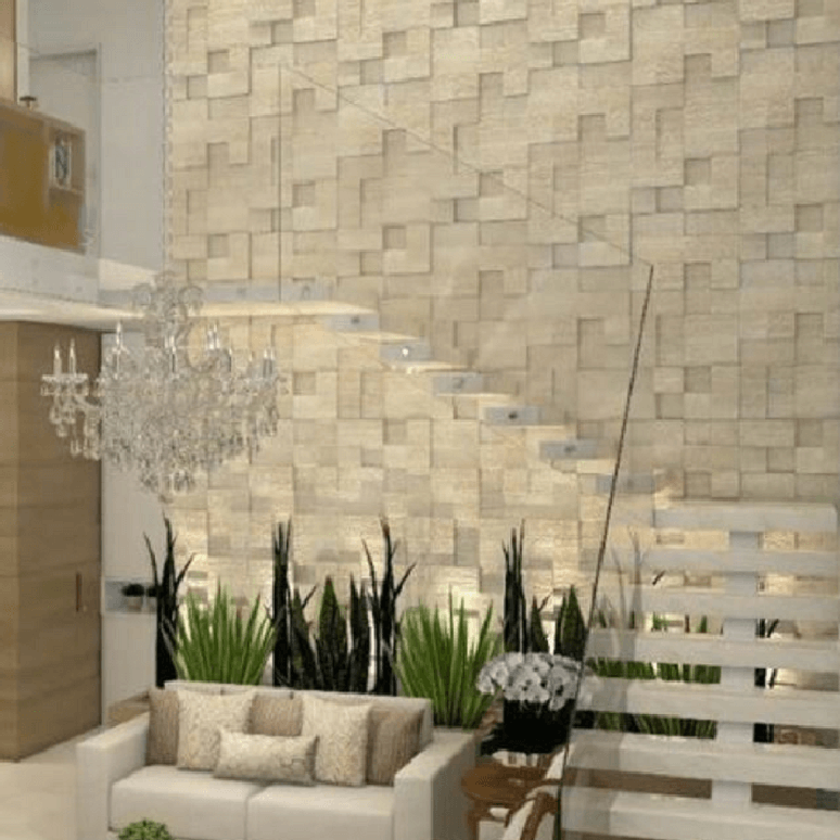 29. Escada com parede revestida por pedra. Fonte: Pinterest