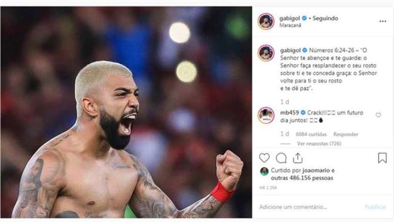 Balotelli comentou a foto de Gabigol no Instagram (Foto: Reprodução)