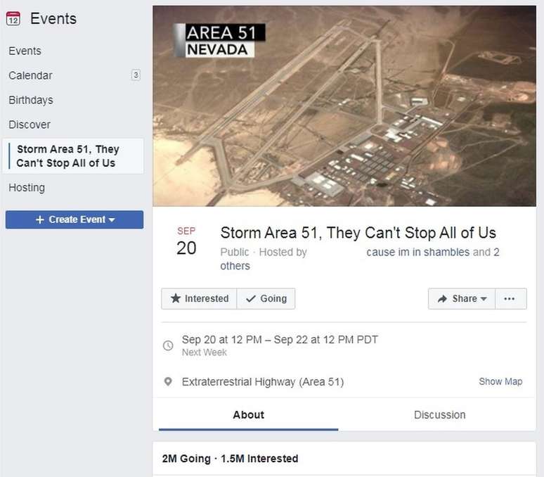 O estudante Matty Roberts publicou o evento sobre a Área 51 no Facebook, em junho, como uma piada