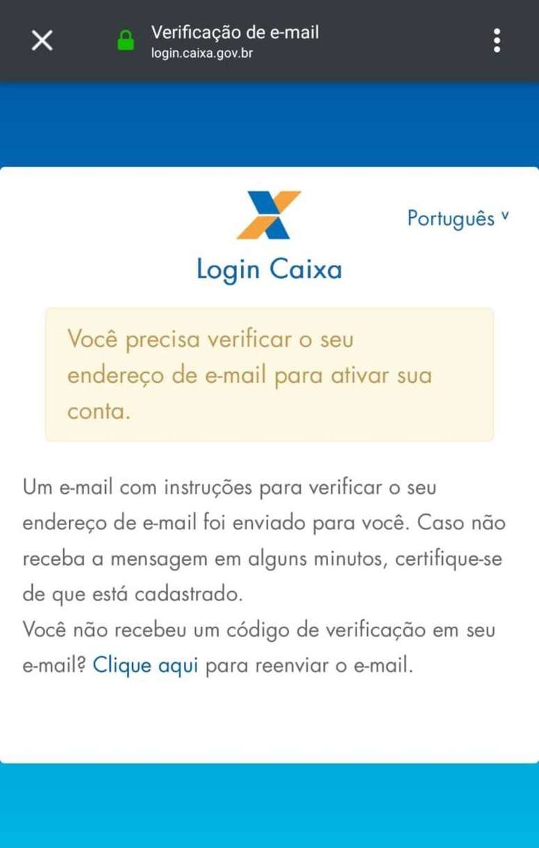 2) Tela de confirma&ccedil;&atilde;o de e-mail do FGTS