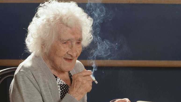 Jeanne Calment retratada em seu 117º aniversário