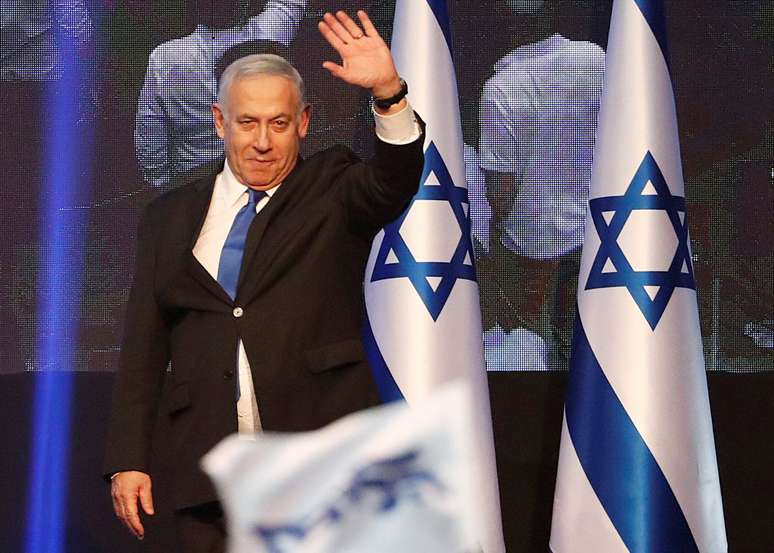 Premiê de Israel, Benjamin Netanyahu, durante evento do partido Likud em Tel Aviv
18/09/2019
REUTERS/Ronen Zvulun