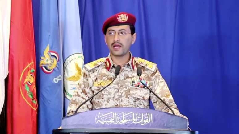 Yahya Saria fala durante pronunciamento televisionado
18/09/2019
Centro de Mídia Houthi/ReutersTV via REUTERS