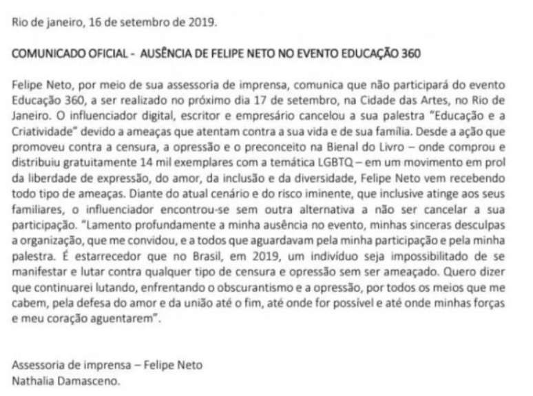 Mãe de Felipe Neto recebe ameaça pela internet: 'Três anos nesse