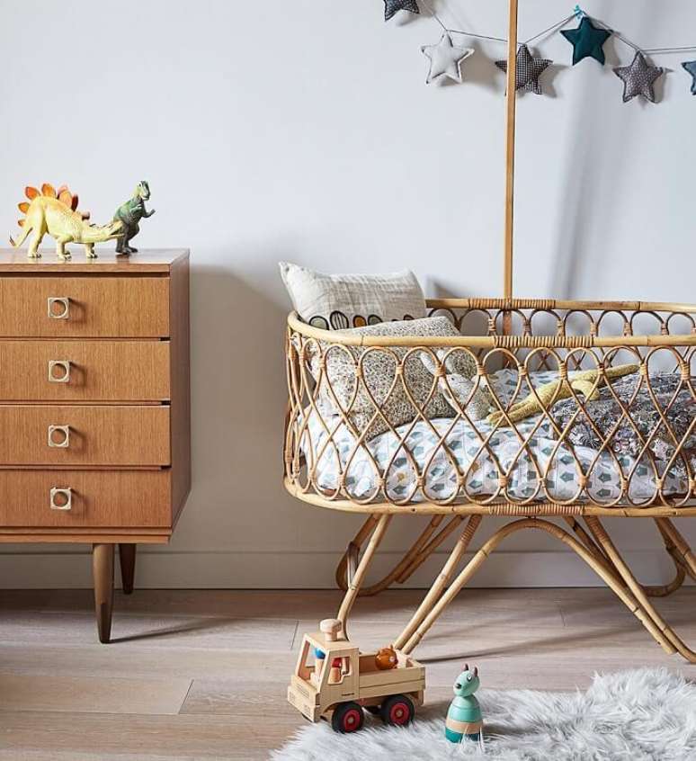 1. Decoração de quarto de bebê com berço de vime. Fonte: Pinterest