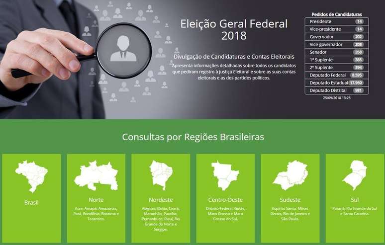 1ª etapa: selecione a região de seu candidato; para presidente, escolha “Brasil”