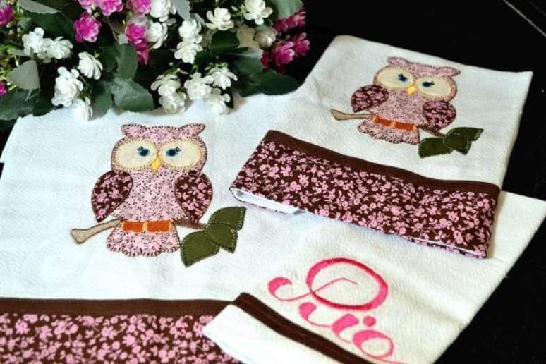 86. Pano de prato bordado com coruja &ndash; Por: Mercado Livre