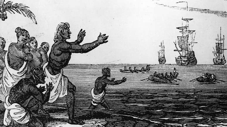 O primeiro encontro entre a expedição europeia e a população nativa ocorreu na Patagônia