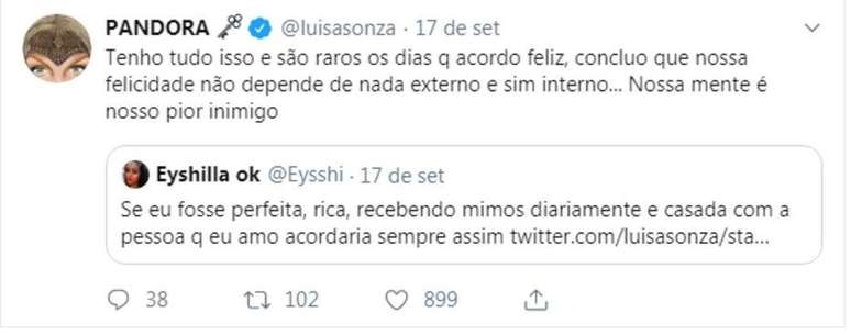 Tuíte de Luísa Sonza preocupo amigos e fãs.