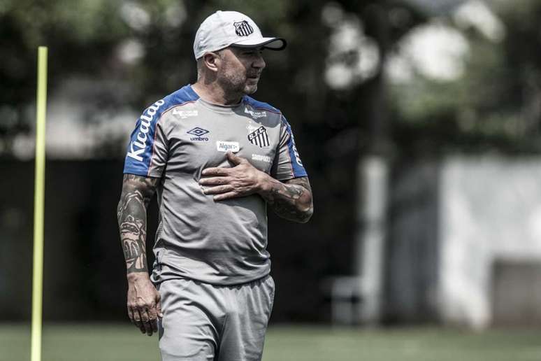 Jorge Sampaoli, em treino do Santos, na última quinta-feira, no CT Rei Pelé (Ivan Storti/Santos)