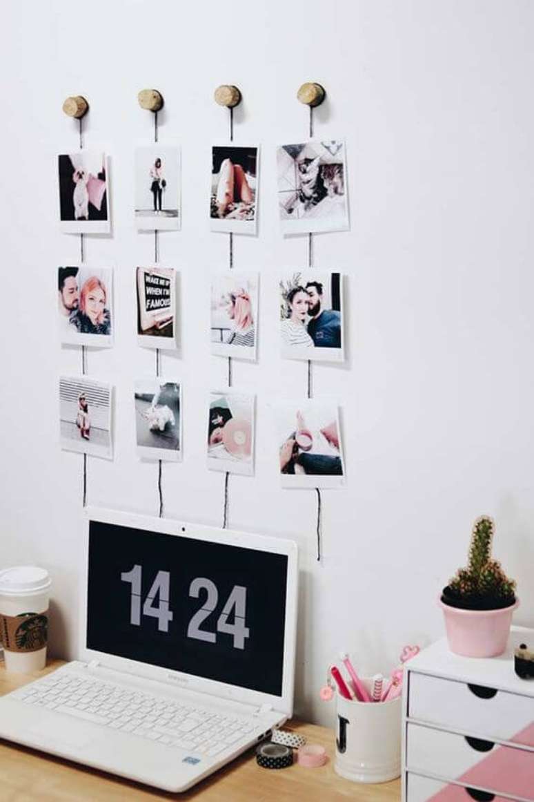 45. Use o painel de fotos para seu quarto ser ainda mais bonito – Por: Pinterest