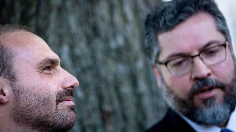 Eduardo Bolsonaro e o chanceler Ernesto Ara&uacute;jo auxiliaram nos &uacute;ltimos dias o presidente brasileiro na elabora&ccedil;&atilde;o do discurso