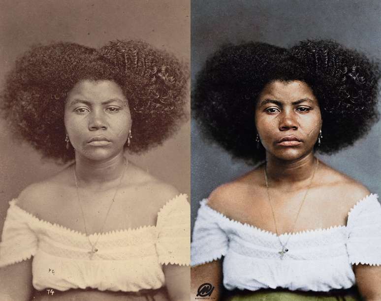 Este retrato foi o primeiro colorido por Marina Amaral para sua série sobre escravidão no Brasil