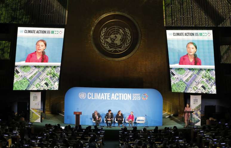 Ativista sueca Greta Thunberg discursa na conferência climática da ONU em Nova York
23/09/2019
REUTERS/Lucas Jackson