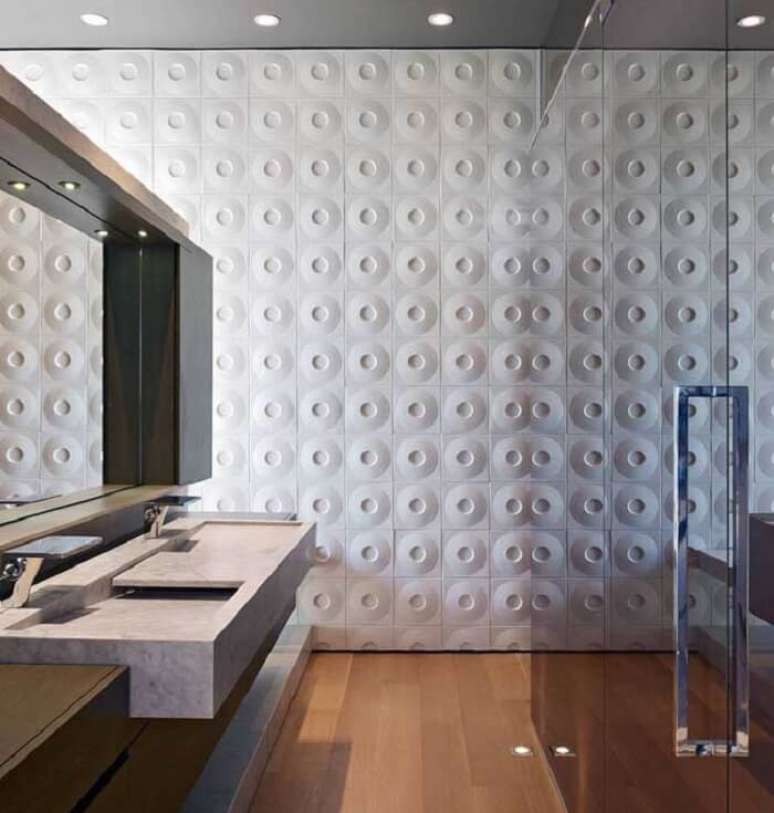 15. Movimenta&ccedil;&atilde;o e descontra&ccedil;&atilde;o para a &aacute;rea de banheiro com placa de gesso 3D. Fonte: Pinterest