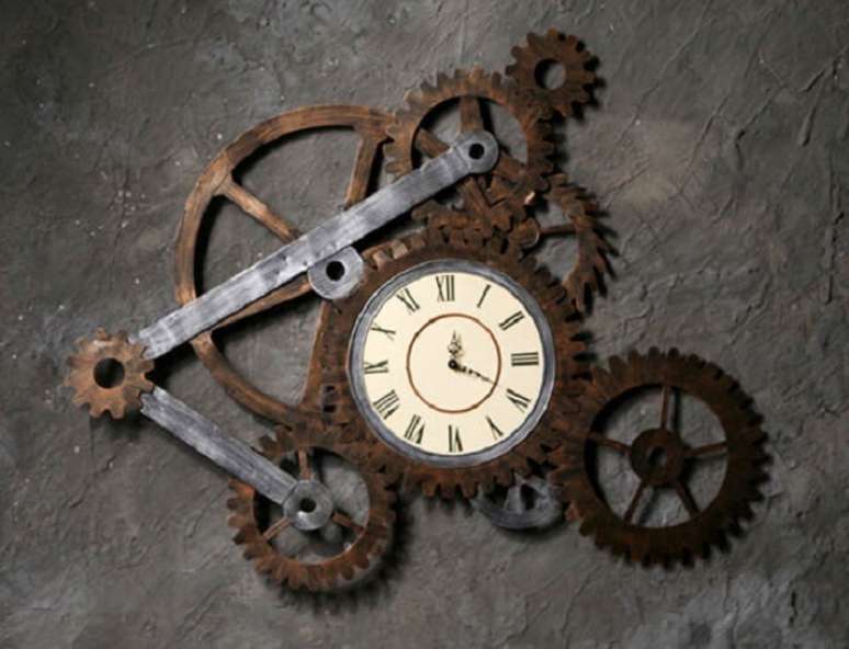 12. Relógio de parede diferente feito com peças de engrenagem. Fonte: Pinterest