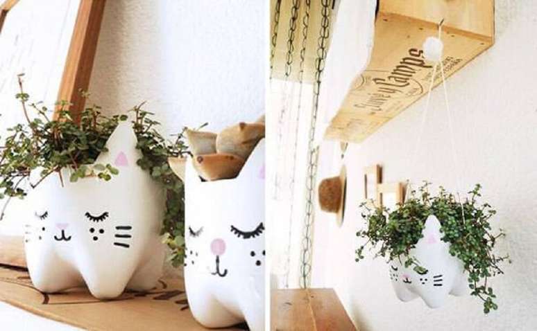 27. Vaso fofo feito com garrafas decoradas