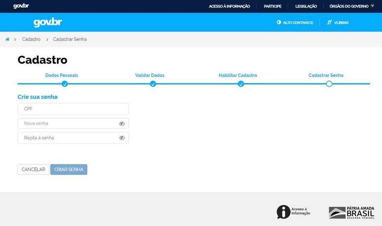 Cadastro para a CTPS Digital
