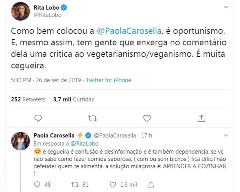 Página oficial da culinarista Rita Lobo, no Twitter.