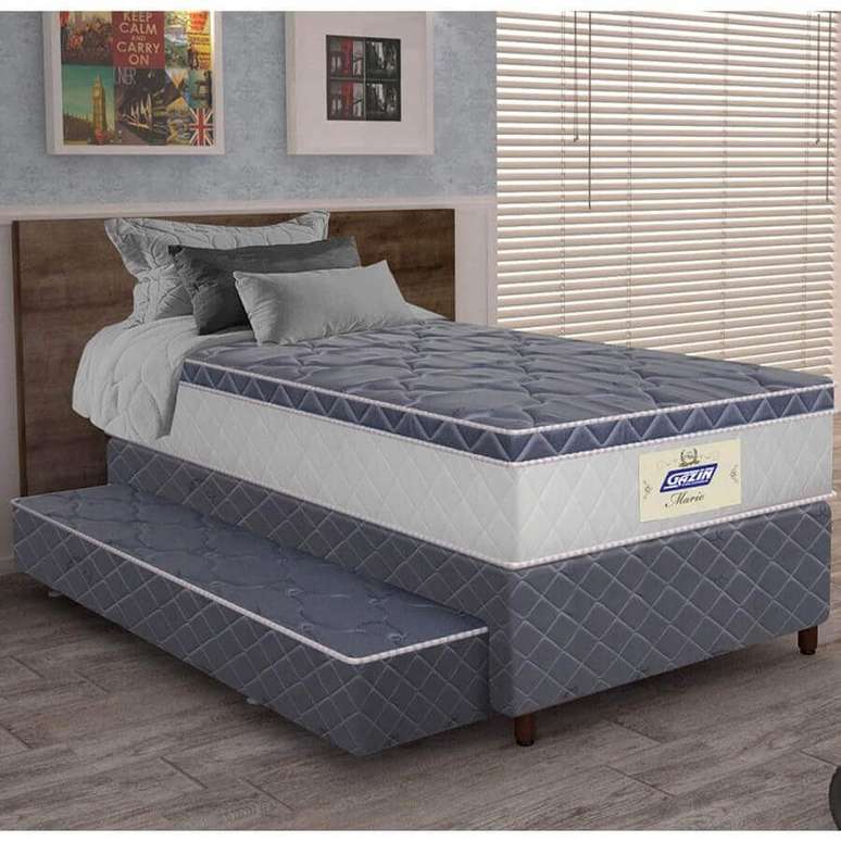 6. Invista na cama box solteiro com colchão e cama auxiliar para otimizar espaço no quarto de hóspedes – Foto: Webcomunica