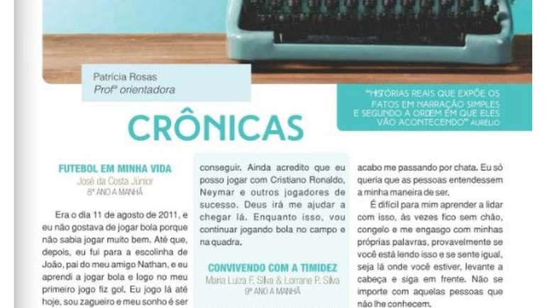 Alunos de Patricia Rosas publicam seus textos em uma revista que é distribuída na comunidade