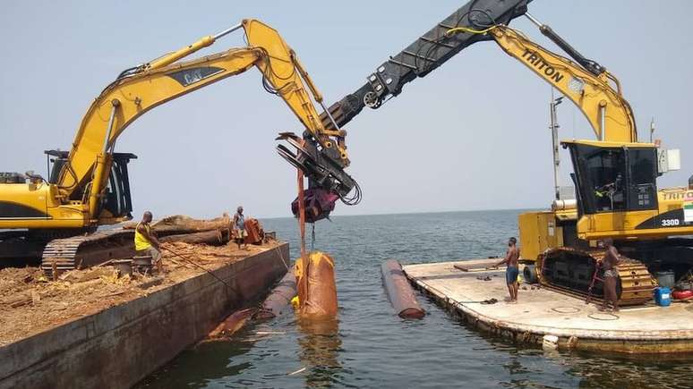 Remoção de árvores do lago Volta; madeira é considerada extremamente resistente