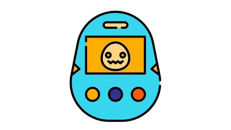 Ilustração de um Tamagotchi, pet virtual que foi popular nos anos 1990