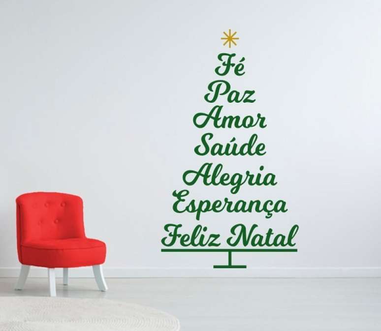 4. Adesivo para árvore de Natal feita com palavras. Fonte: Pinterest