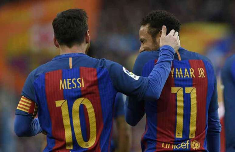 Messi e Neymar juntos no Barcelona (Foto: Lluis Gene / AFP)
