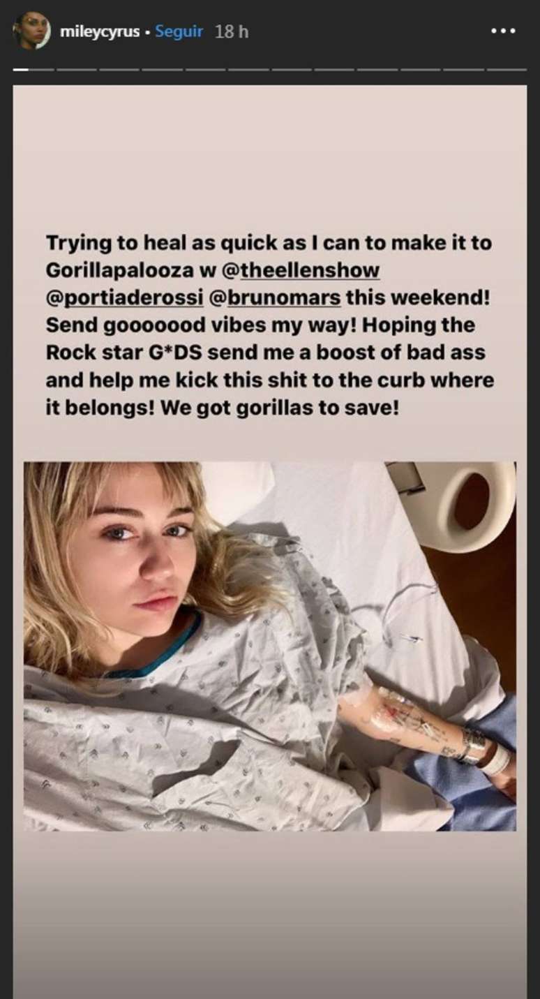Story de Miley Cyrus no hospital.