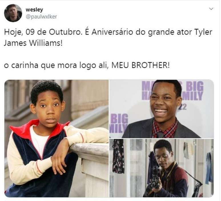 Seguidor parabeniza Tyler James Williams pelo aniversário.