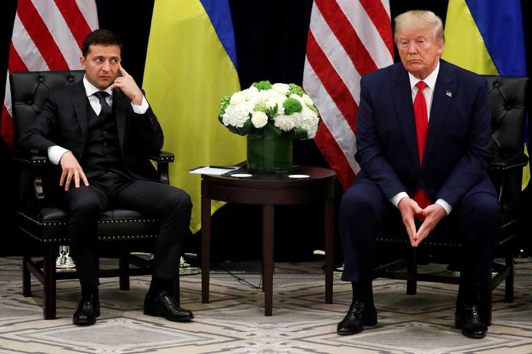 Presidente dos EUA, Donald Trump, durante encontro com presidente da Ucr&acirc;nia, Volodymyr Zelenskiy, em Nova York
25/09/2019
REUTERS/Jonathan Ernst