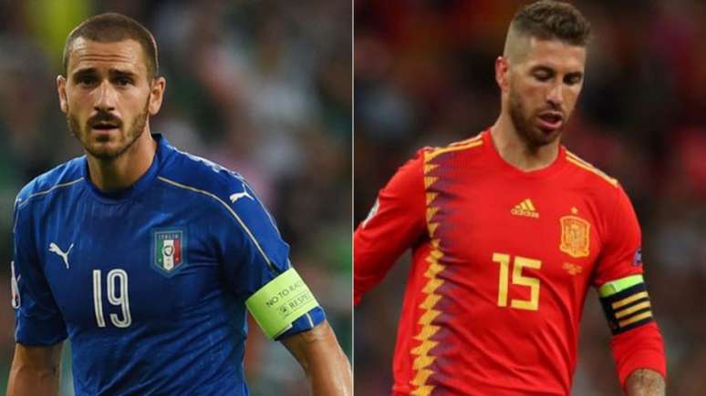 Itália, de Bonucci, enfrenta a Grécia, e a Espanha, de Sérgio Ramos, pega a Noruega (Foto: AFP)