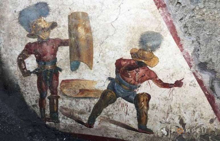 Afresco mostra dois gladiadores romanos em combate