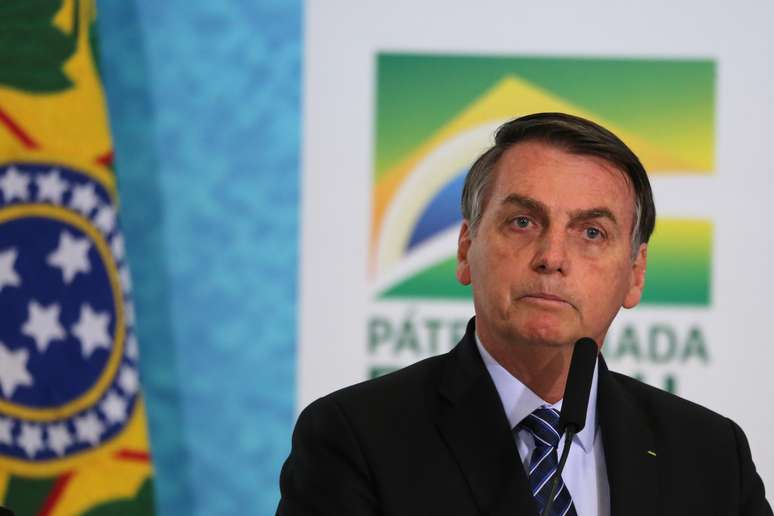 O presidente Jair Bolsonaro participa da solenidade de Lançamento da Campanha do Projeto Anticrime no Palácio do Planalto em Brasília (DF)