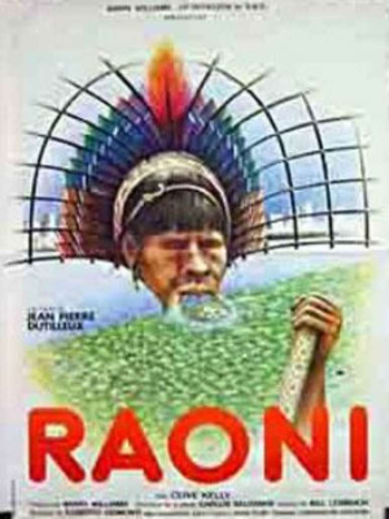 Cartaz do filme "Raoni", indicado ao Oscar e exibido em Cannes