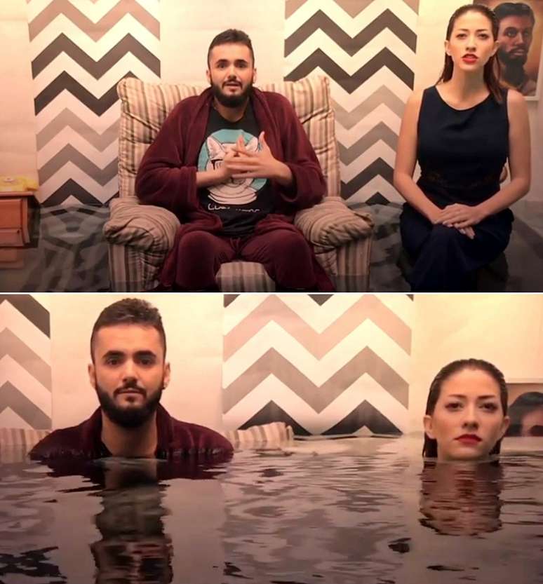 Nattan e Milla no clipe de O Mergulho: a água subindo perigosamente é uma alusão à sensação de afogamento da pessoa com depressão