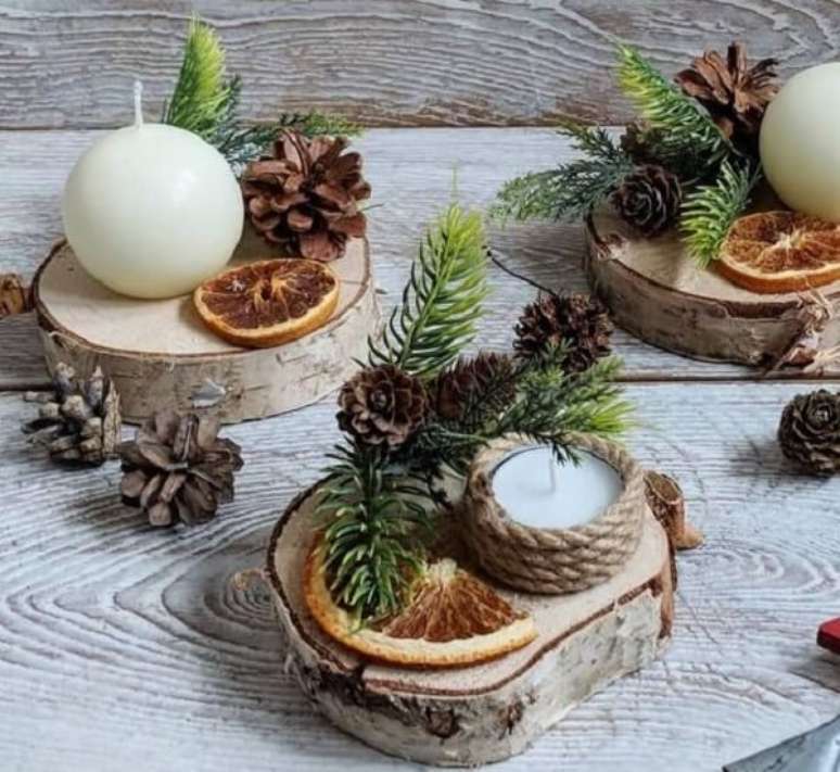 76. Reaproveite materiais naturais como a madeira para compor arranjos de Natal – Fonte: Pinterest