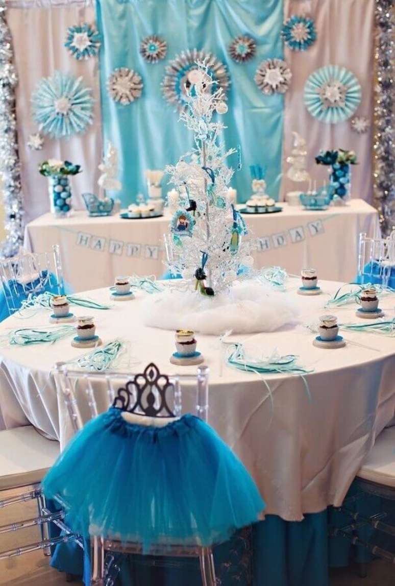 42. Decoração de festa da Frozen azul e branco – Foto: Pinterest