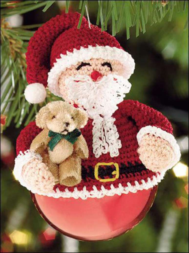 42. Papai noel decorativo de crochê para decorar a árvore de natal – Por: Artesanato Passo a Passo