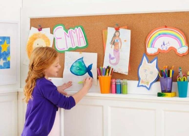 56. Quadro feito de corti&ccedil;a para o quarto de crian&ccedil;as. Fonte: Pinterest